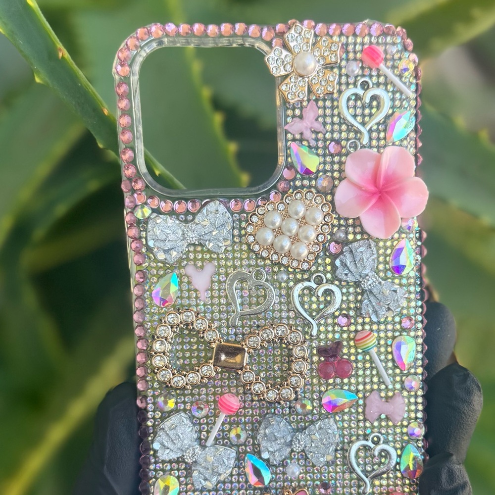Elegant Pink and Silver Embellished Phone Case